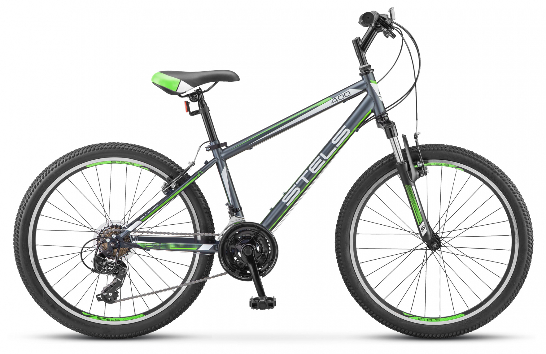 Велосипед 24" STELS Navigator-400 V (14" Серый/зелёный/белый)