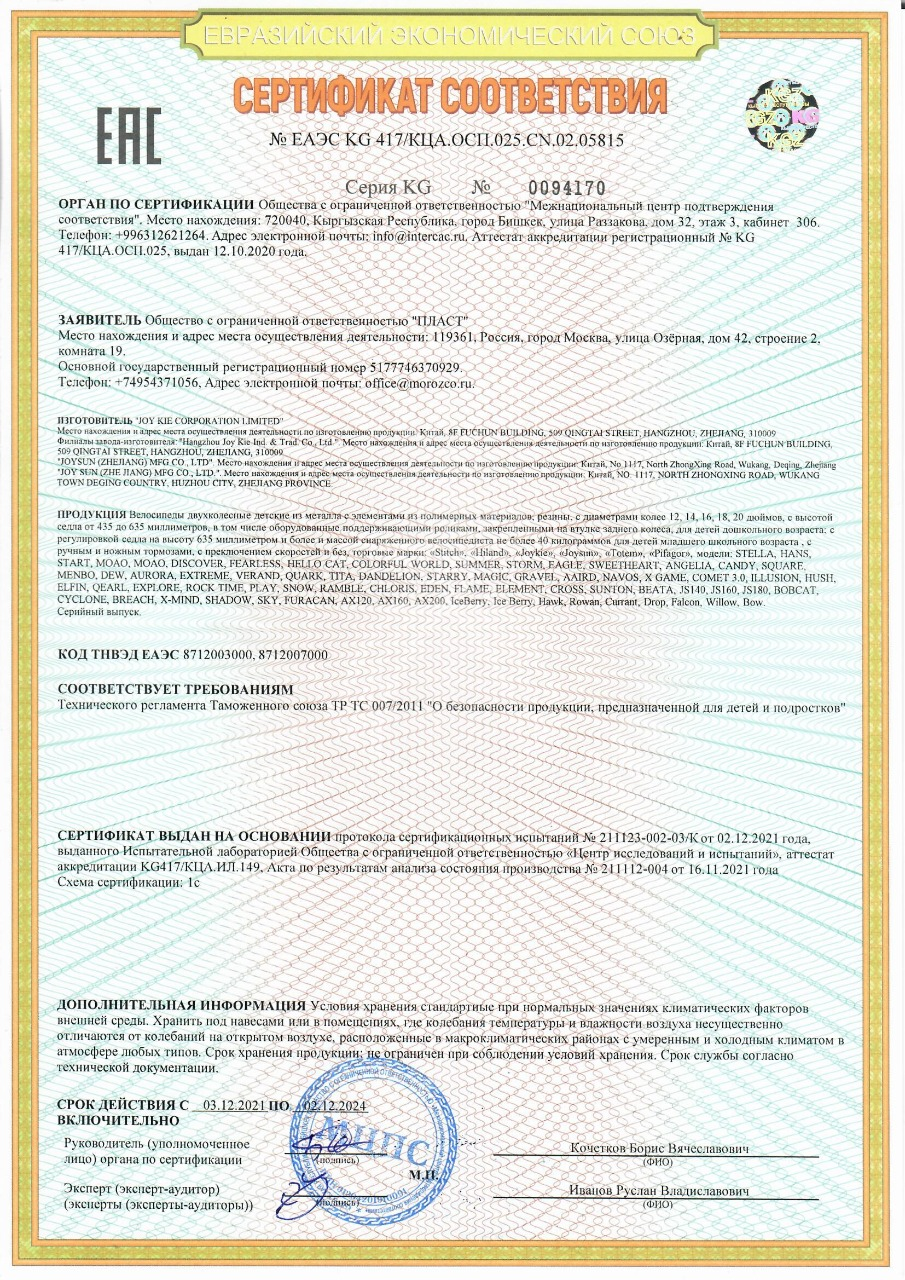 Сертификат соответствия Pifagor